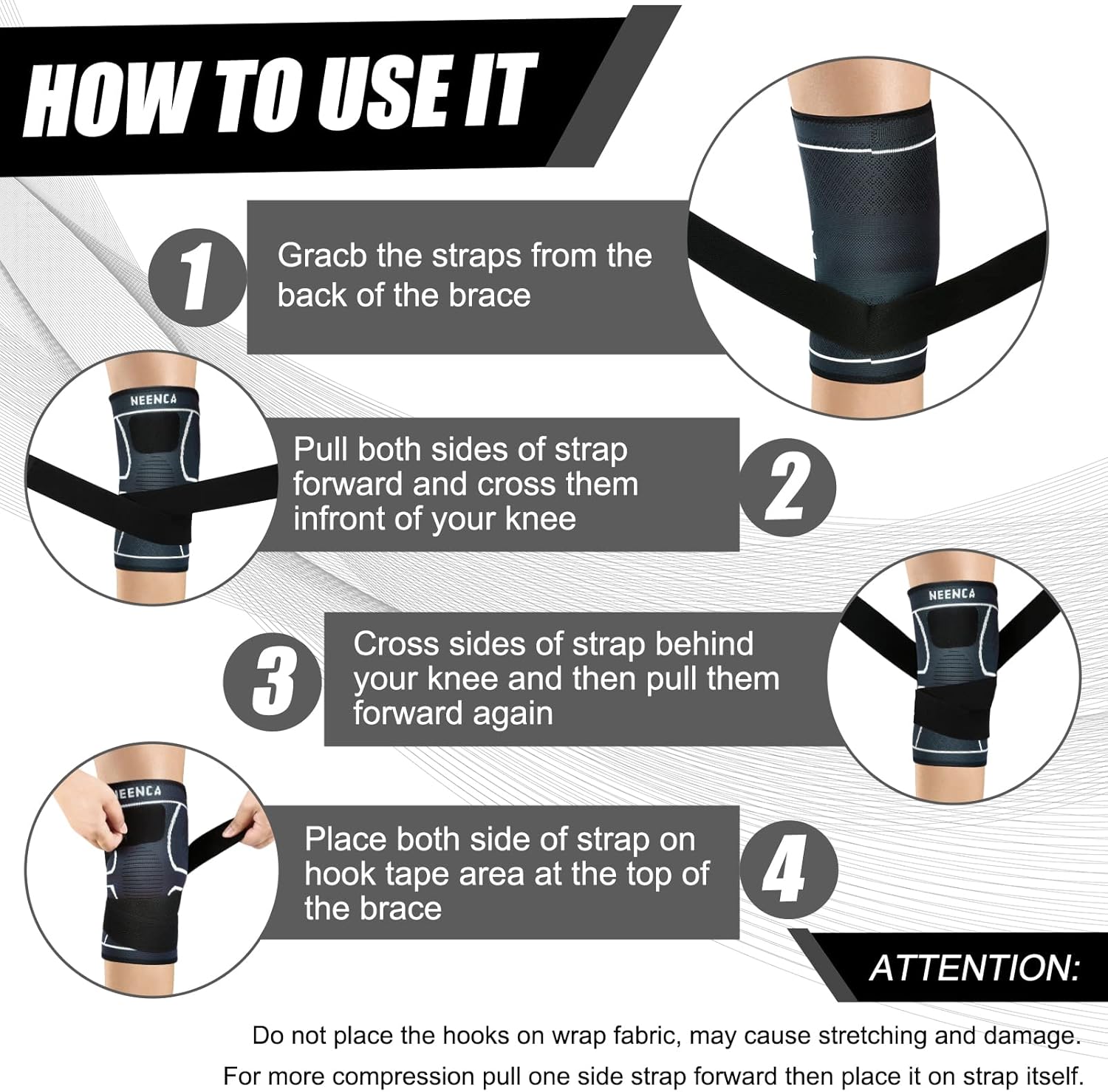 NEENCA Knee Braces for Knee Pain Compression Knee Sleeves with Adjustable Straps

