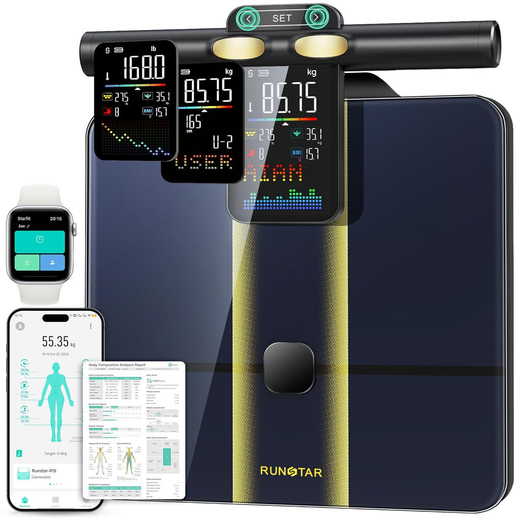 RunStar Smart Body Composition Scale Digital Bathroom Scale 8 Electrodes 28 Metrics

