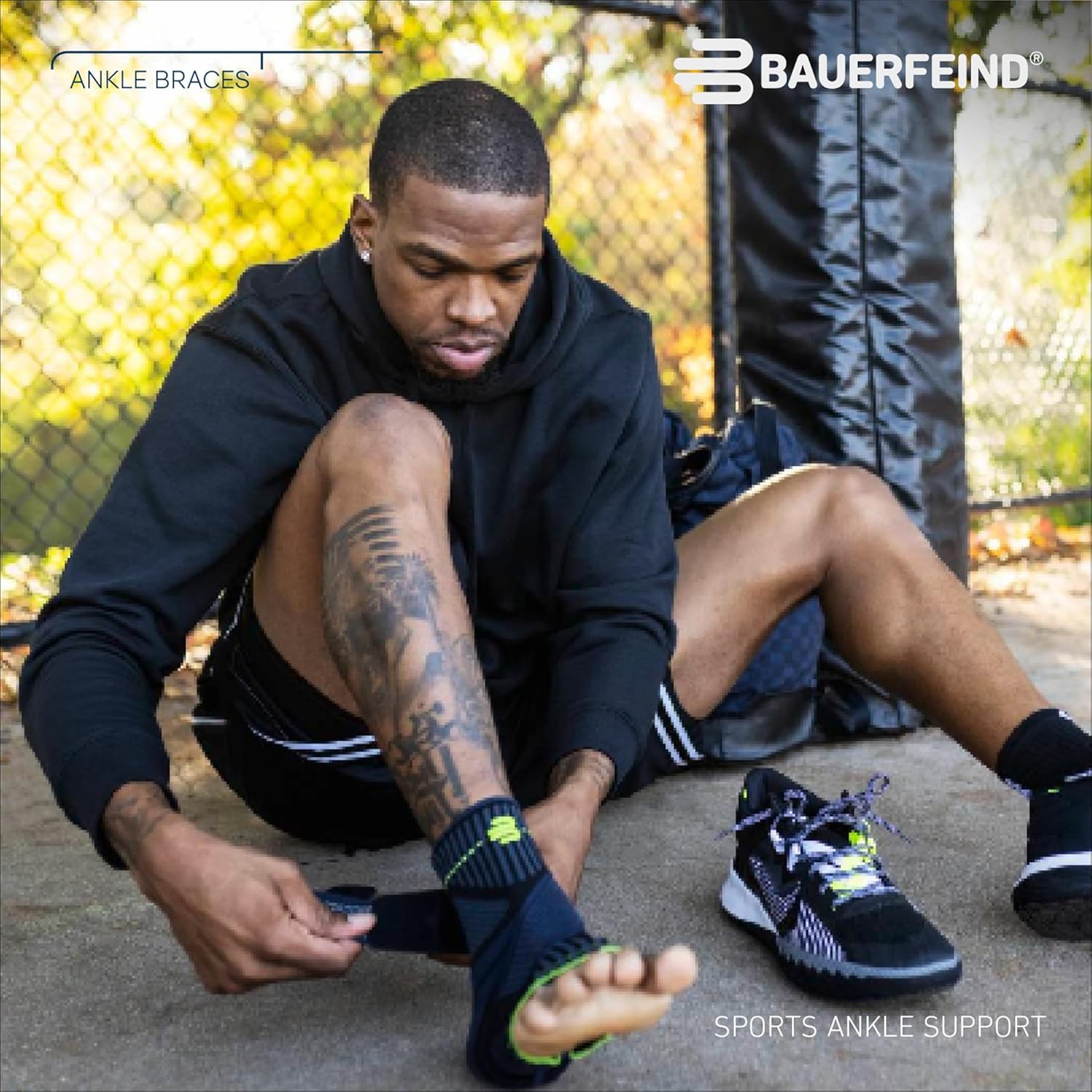Bauerfeind Sports Ankle Support Brace with Figure-8 Taping Strap for Stabilization


