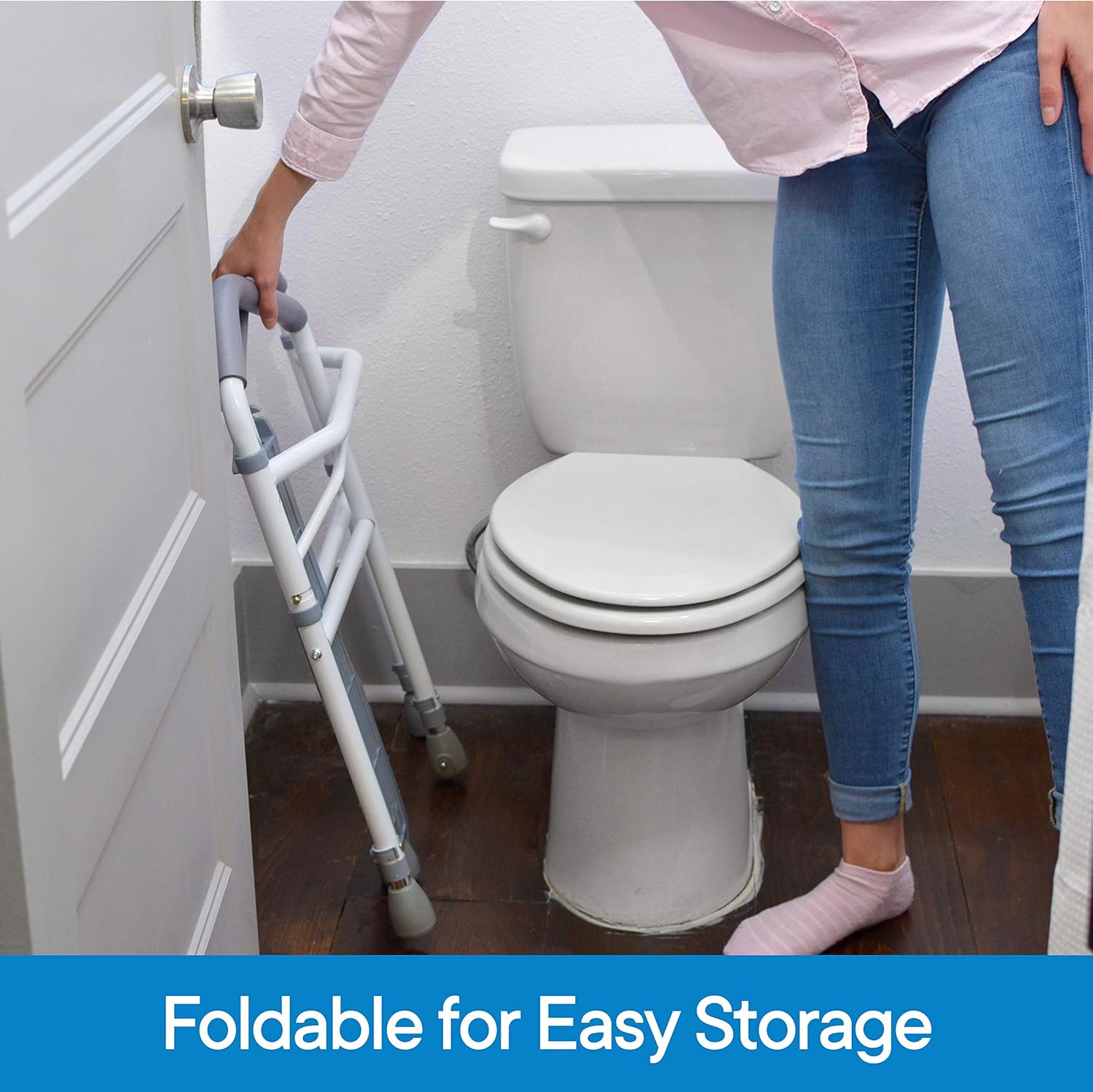 RMS Folding Portable Toilet Safety Frame with Adjustable Height Handrails

