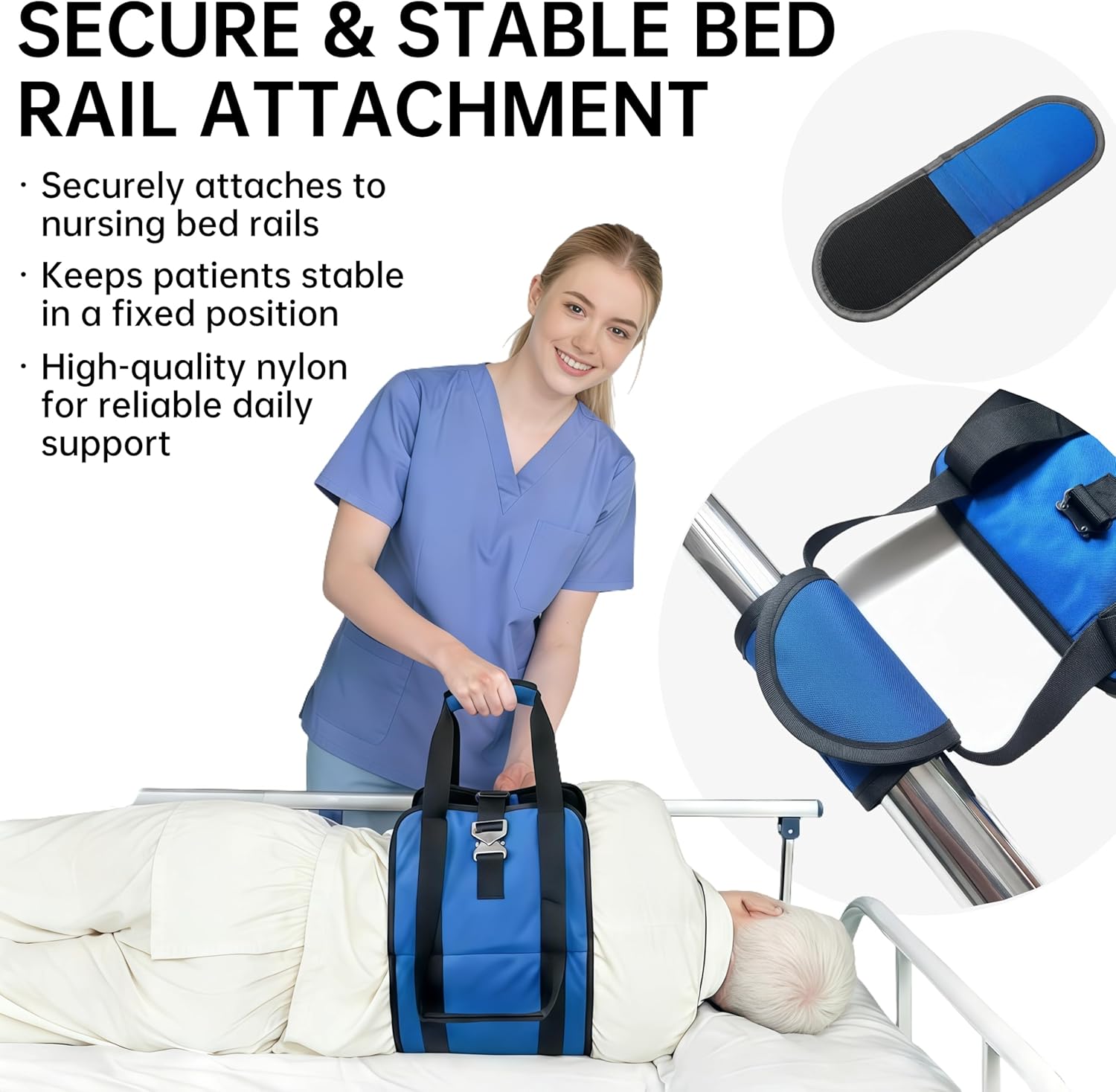 NurtureCare Transfer Sling with Metal Buckle, Reinforced Handles and Bed-Rail Attachment

