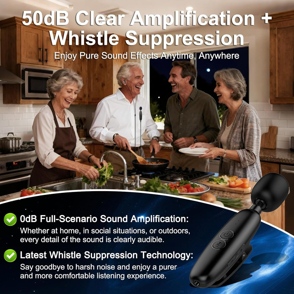 IceHeat Personal Sound Amplifier for Seniors, Rechargeable 50dB Gain, 7-Level Tone

