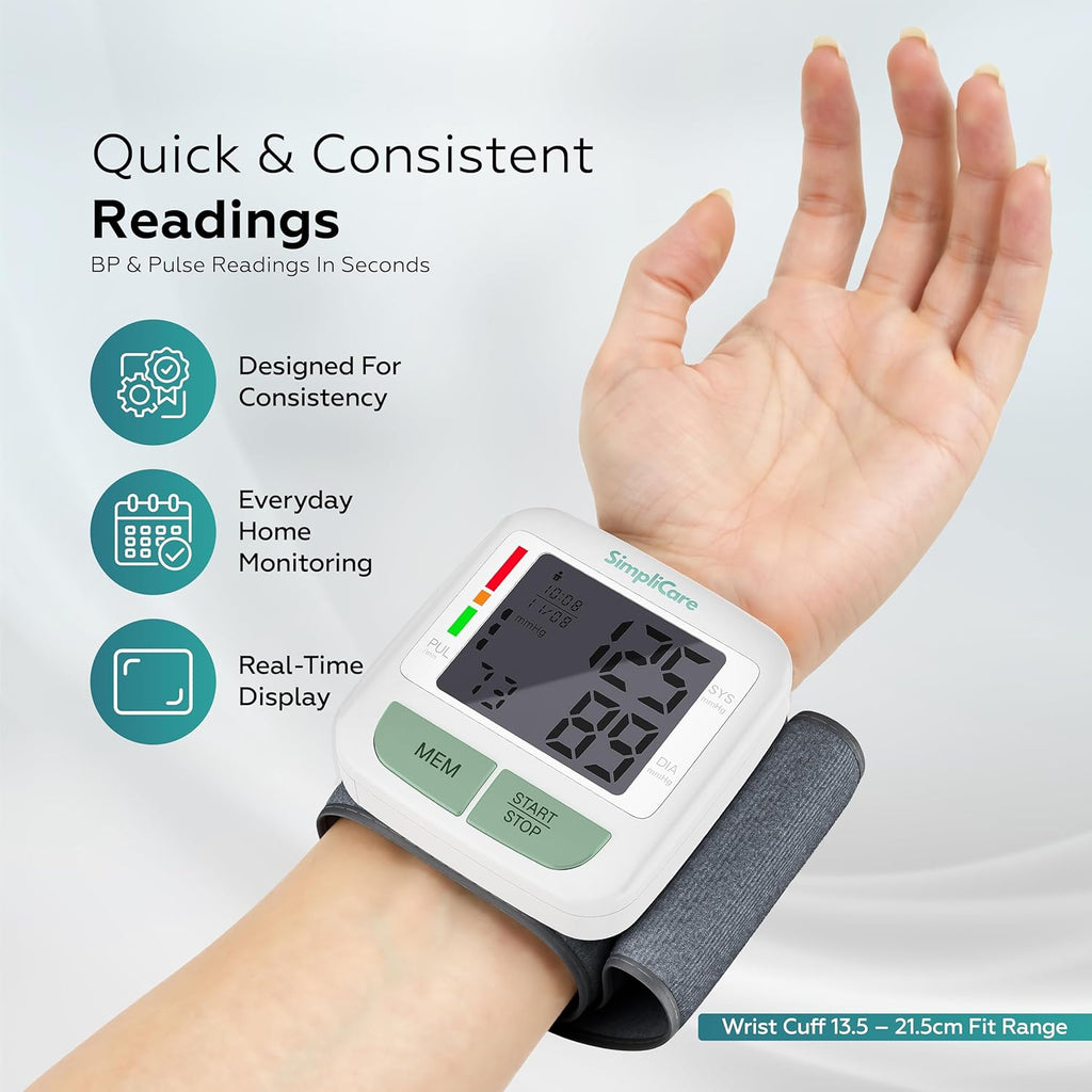 FDA Cleared Wrist Blood Pressure Monitor, Digital BP Cuff, LCD, Dual User

