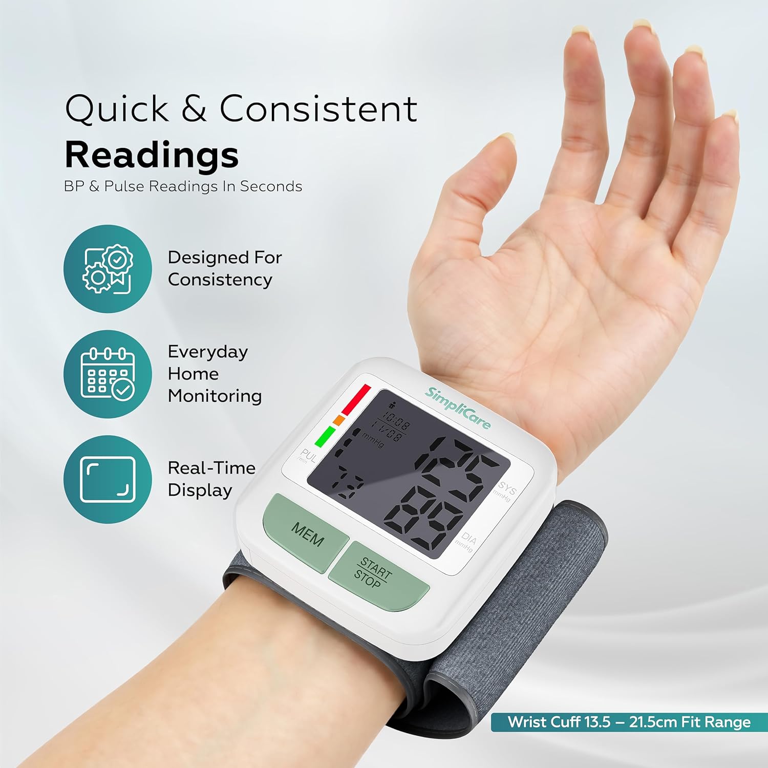 FDA Cleared Wrist Blood Pressure Monitor, Digital BP Cuff, LCD, Dual User

