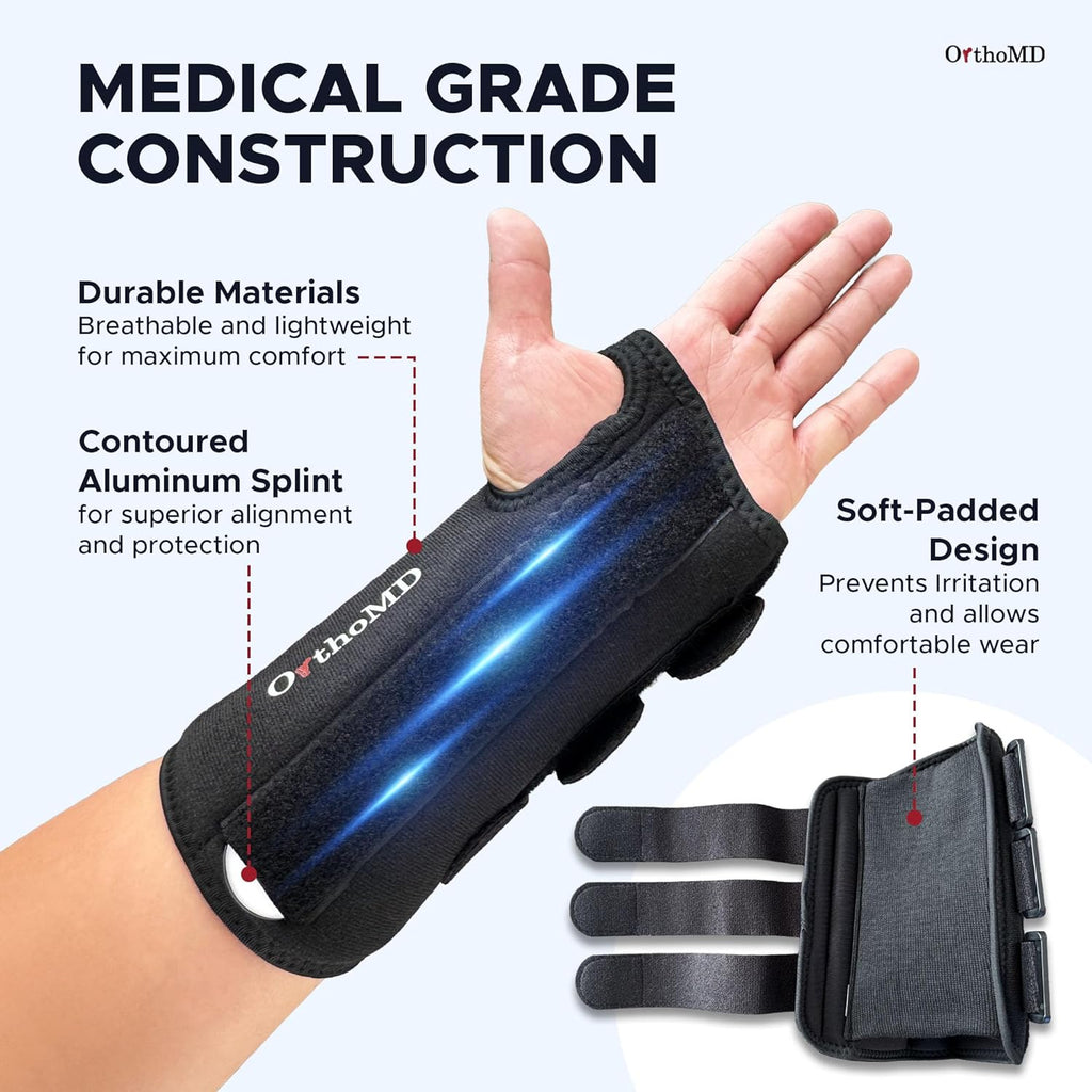 OrthoMD Carpal Tunnel Wrist Brace, Rigid Aluminum Splint for Wrist Pain Support

