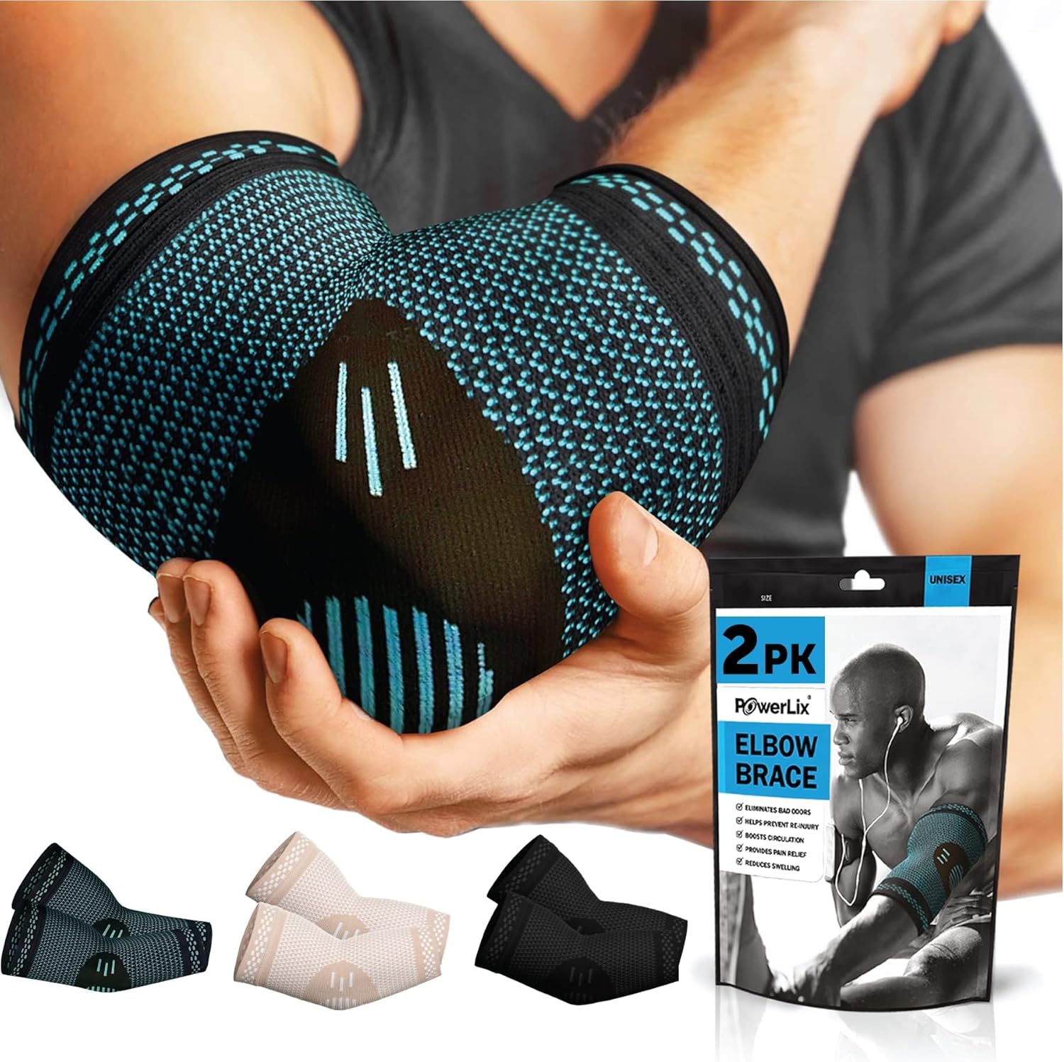 POWERLIX Elbow Compression Brace Sleeve for Tennis Elbow, Bursitis & Tendonitis

