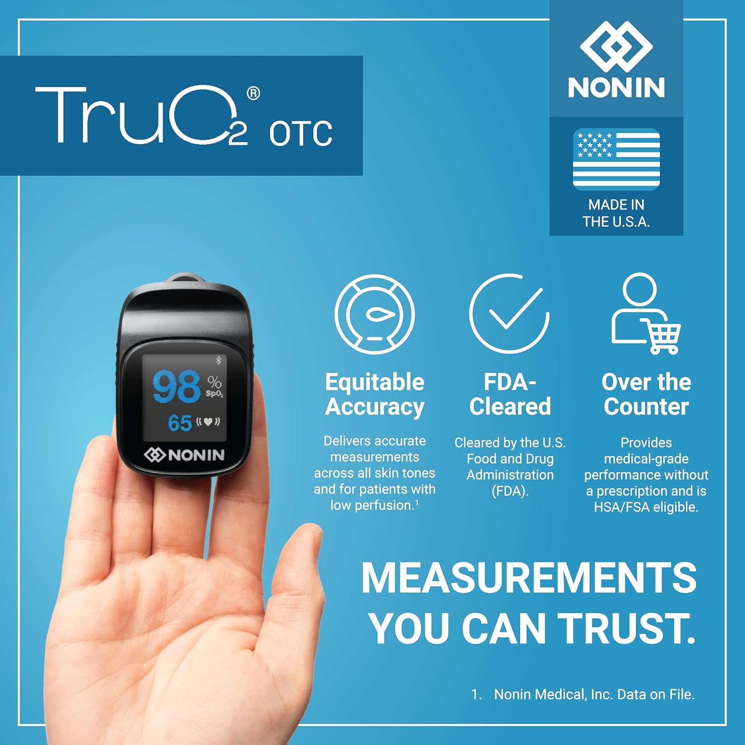 Nonin TruO2 OTC Pulse Oximeter 3250 Fingertip SpO2 Monitor, FDA Cleared

