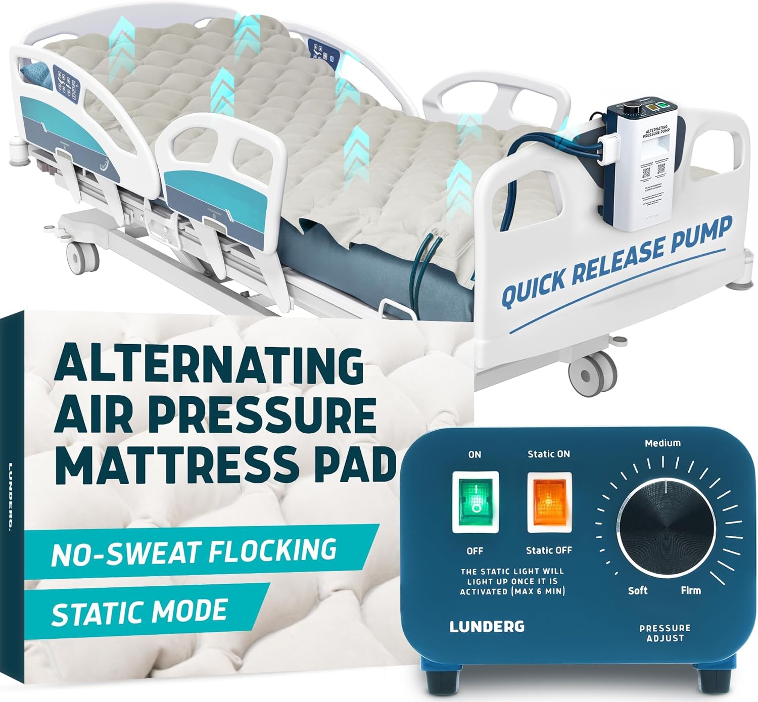 Lunderg Alternating Air Pressure Mattress Pad with Static Mode and Quiet Pump

