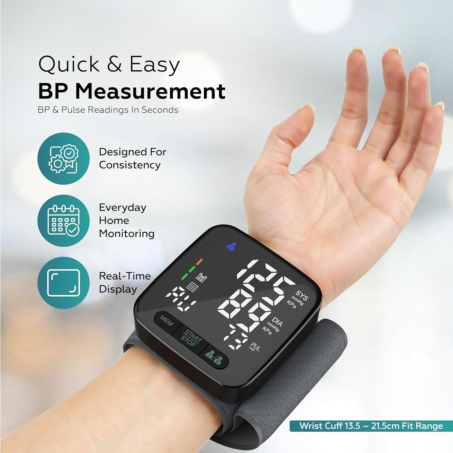 Wrist Blood Pressure Monitor, Digital BP Cuff, LED Display, Dual-User

