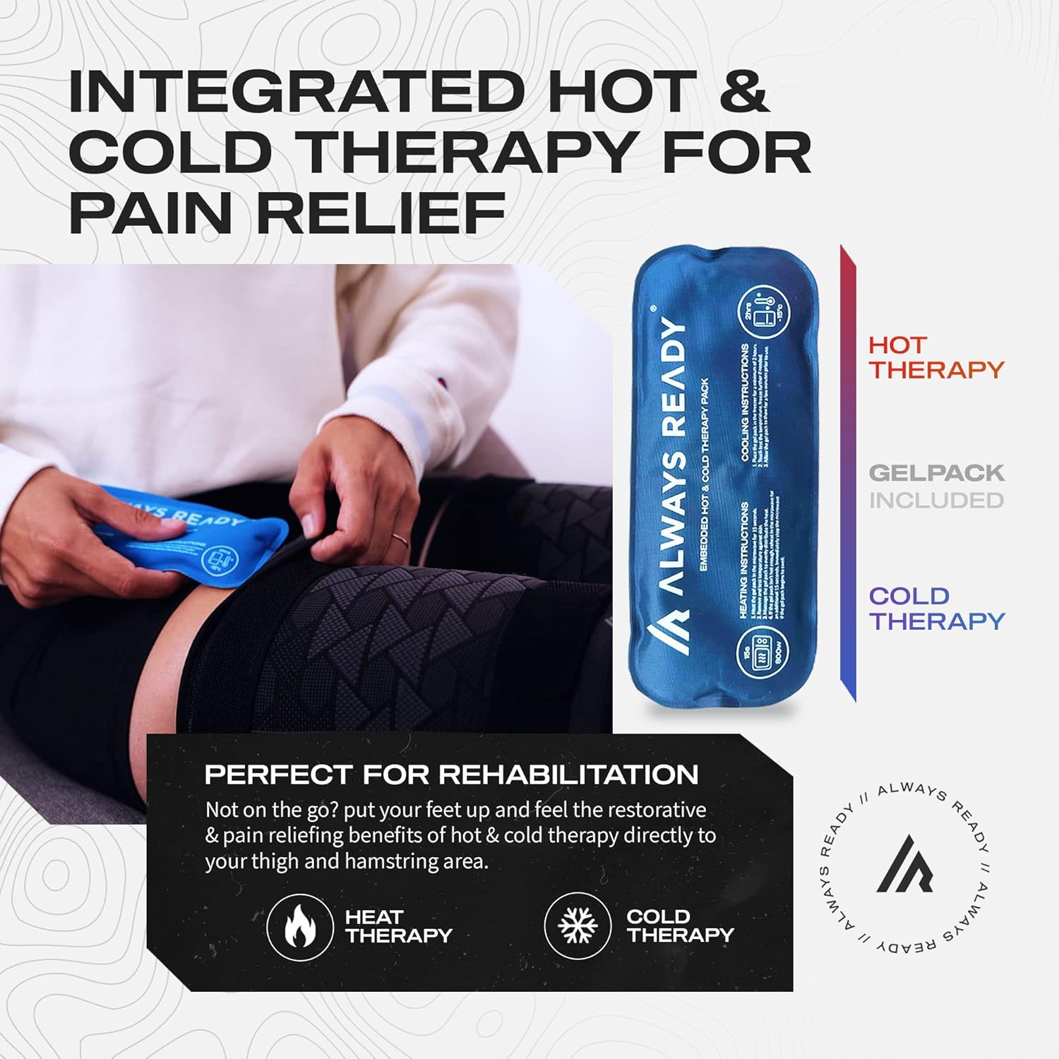 Always Ready Thigh Compression Sleeve with Hot & Cold Gel Pack for Hamstring

