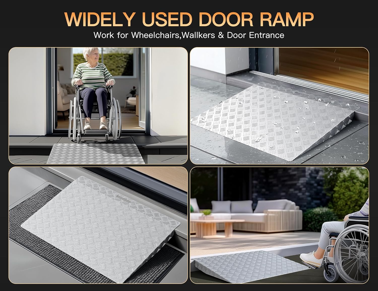 Aluminum Threshold Ramp for Doorways, Portable Non-Slip Wheelchair Access Ramp

