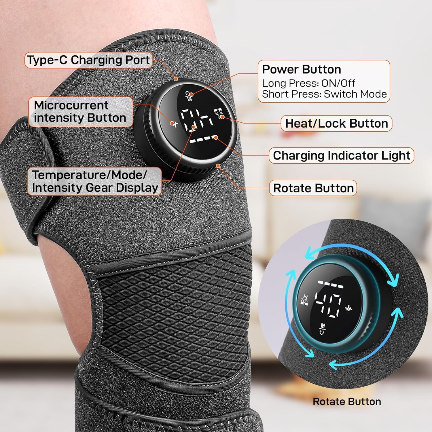 GOBOK Cordless Knee Massager with Heat, 5 Levels, Type-C Rechargeable

