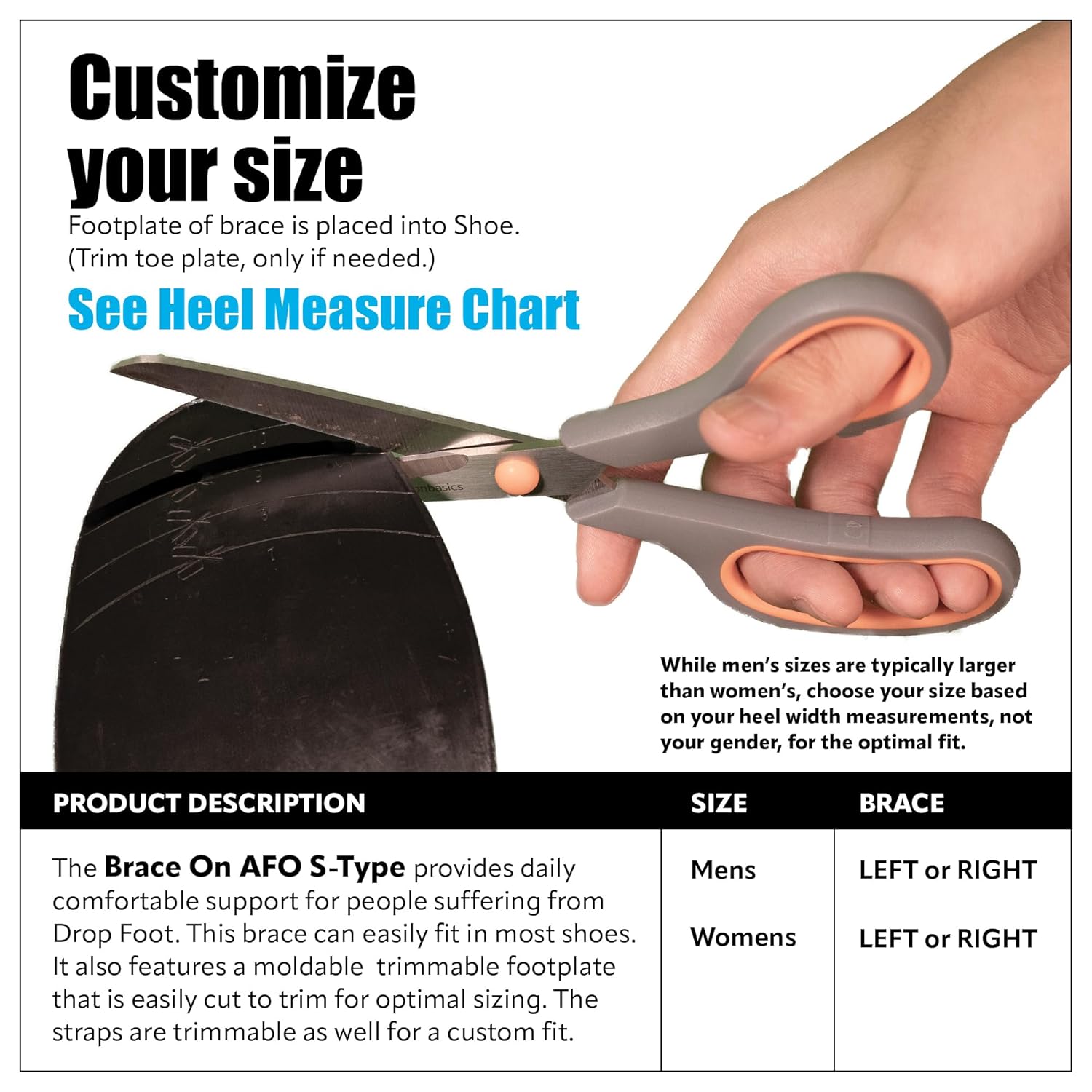 Brace On AFO S-Type Drop Foot Stabilizer Brace, Moldable Trimmable Polyethylene

