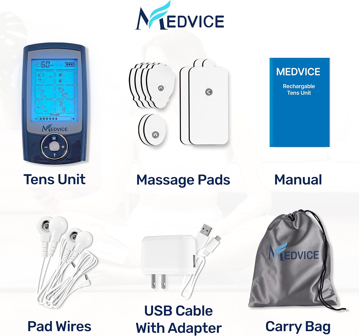 MEDVICE Dual Channel Rechargeable TENS Unit Muscle Stimulator Electric Massager

