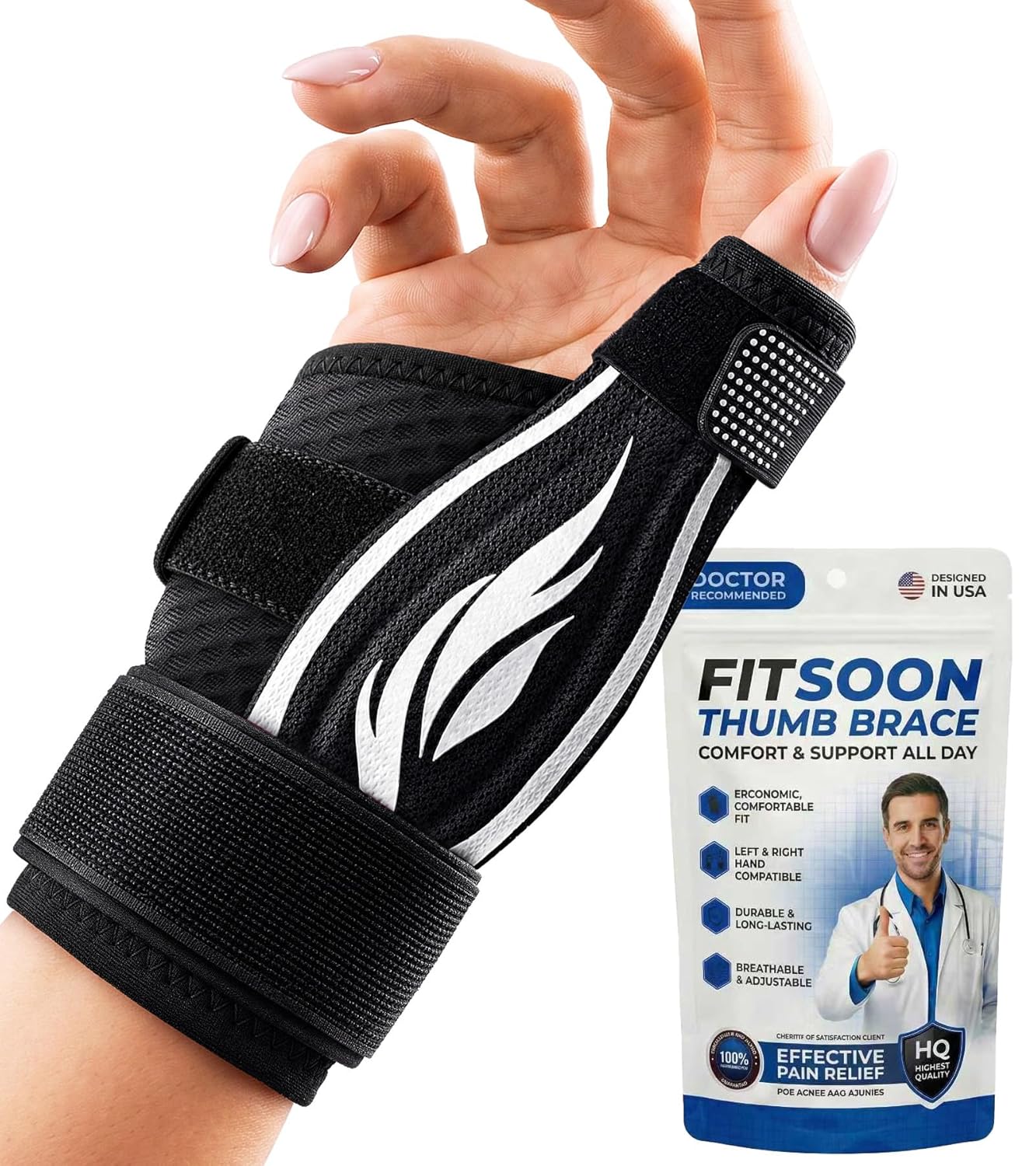 Thumb Spica Splint Brace with Adjustable Straps for De Quervain’s Thumb Pain

