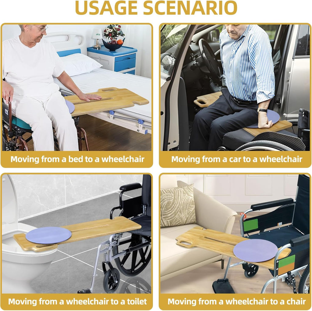 Patient Slide Transfer Board for Wheelchair Transfers, Sliding Seat and Grab Handles

