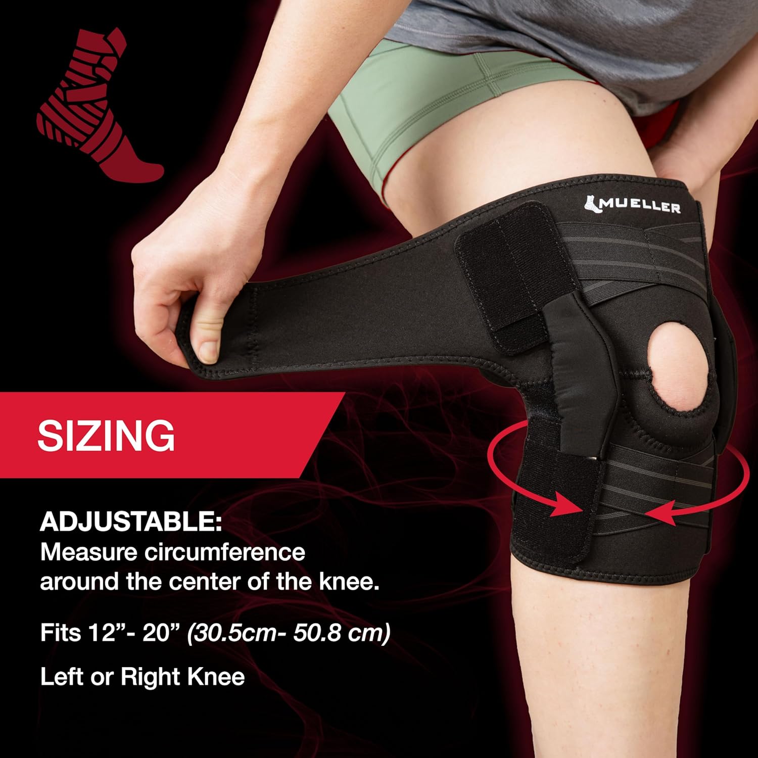 Mueller Hinged Knee Support Self-Adjusting for Compression and Pain Relief, Men/Women

