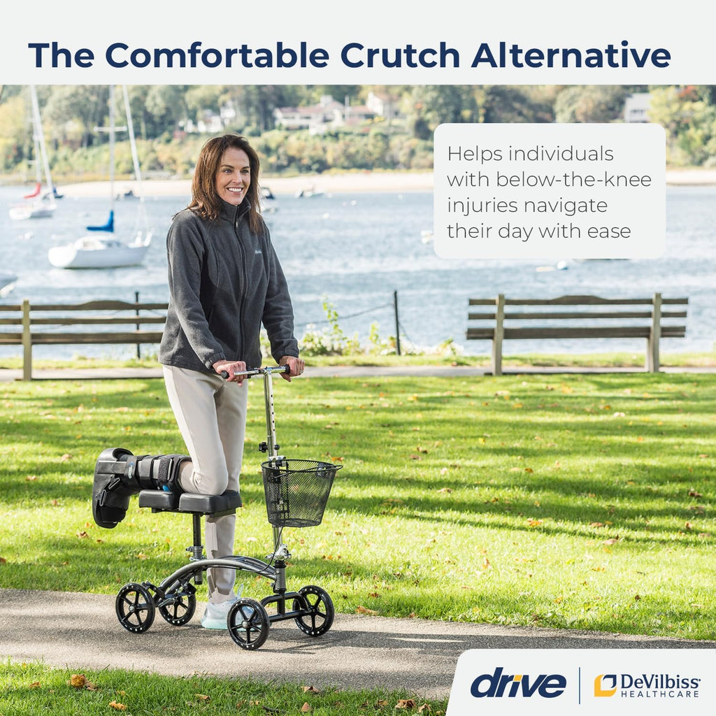 Drive Medical Adjustable Height Knee Walker Scooter with Basket and Hand Brake

