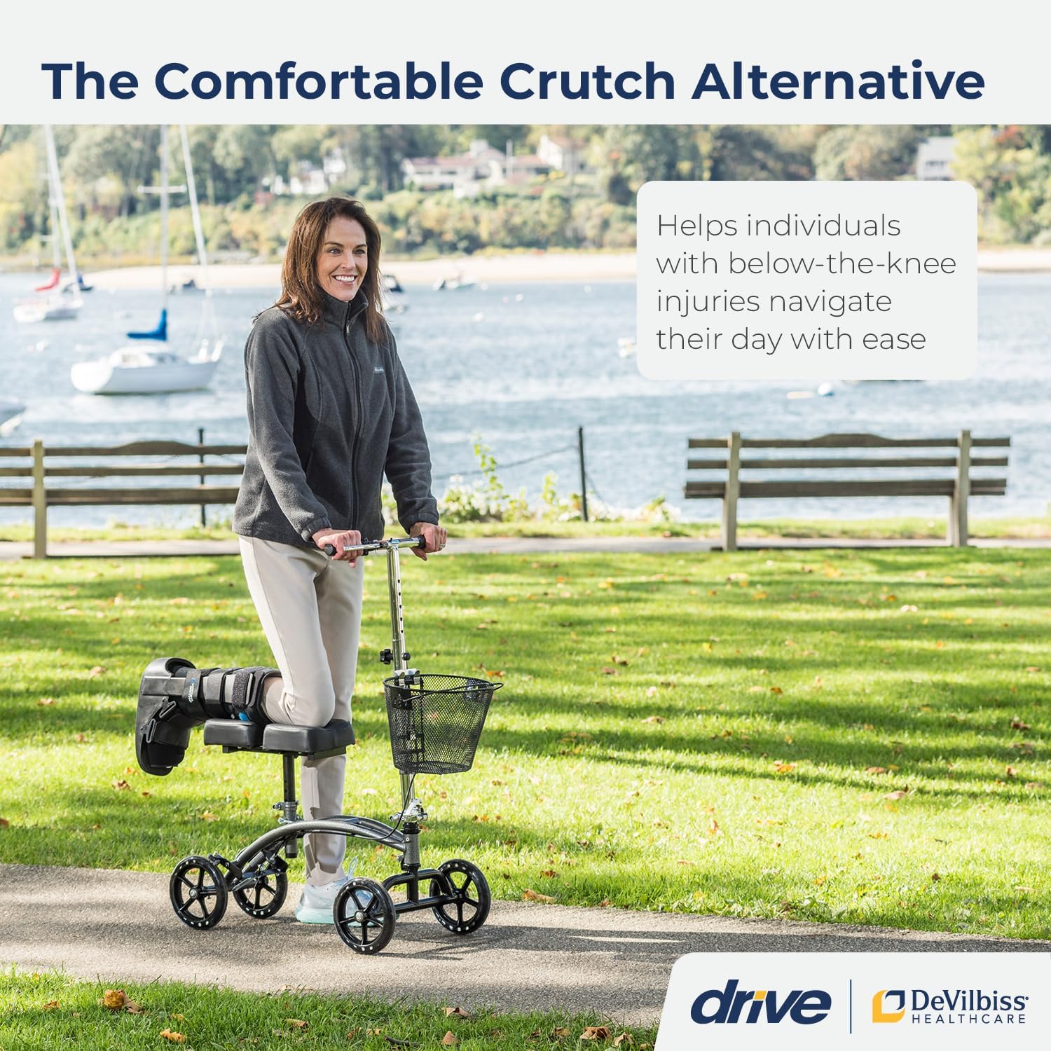 Drive Medical Adjustable Height Knee Walker Scooter with Basket and Hand Brake

