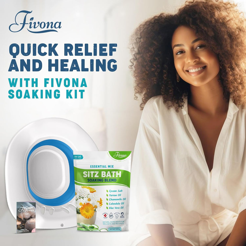 Fivona Sitz Bath Soak Kit Over Toilet Seat with Epsom Salt and Essential Oils

