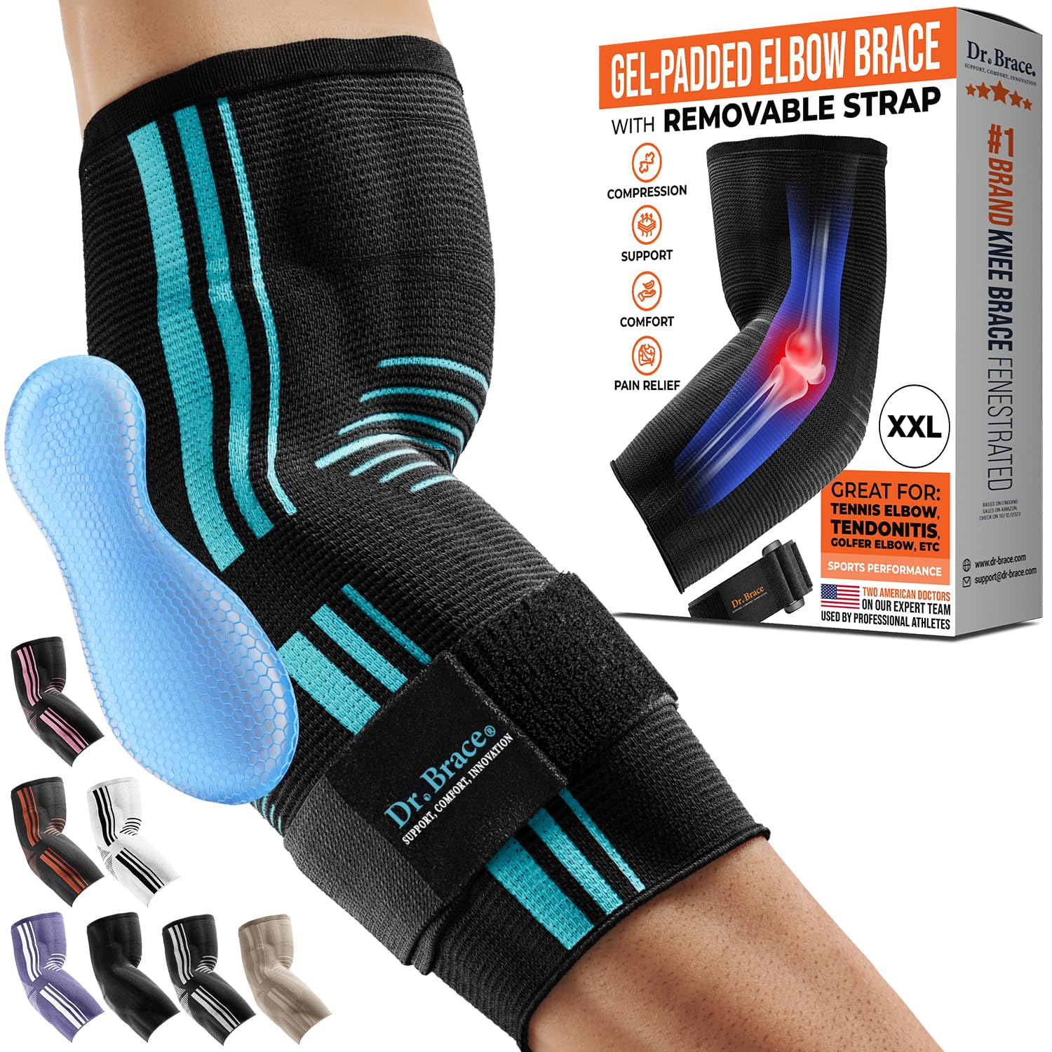DR. BRACE Elite Elbow Compression Sleeve with Gel Pad for Tennis & Golfer’s Elbow

