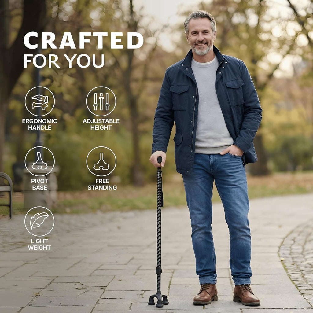 Dr. Aid Adjustable Aluminum Walking Cane, 3 and 4 Prong Mobility Stick, Non-Slip

