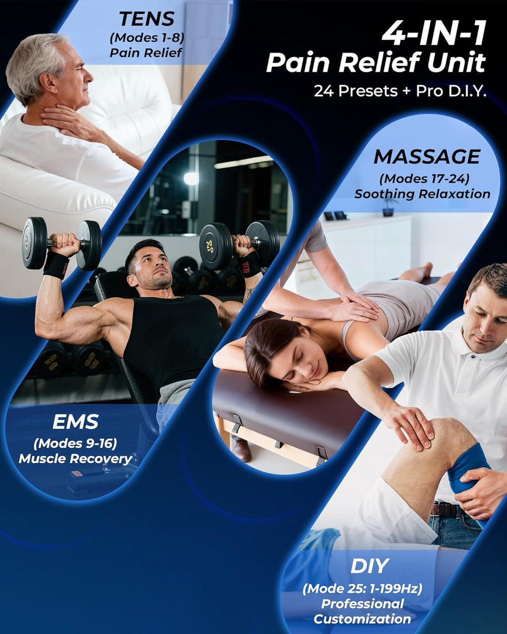 KingPavonini 4-in-1 TENS EMS Muscle Stimulator with Dual Channel and 12 Pads (B2501)

