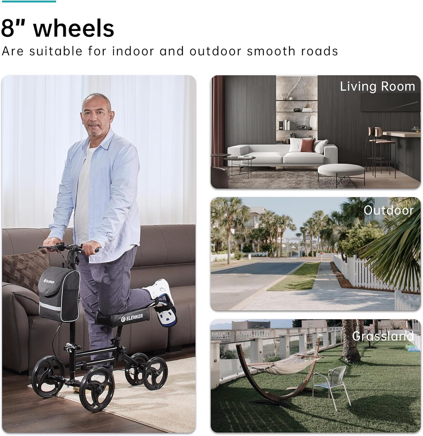 ELENKER Knee Scooter Knee Walker with Dual Braking System, Adjustable, Foldable

