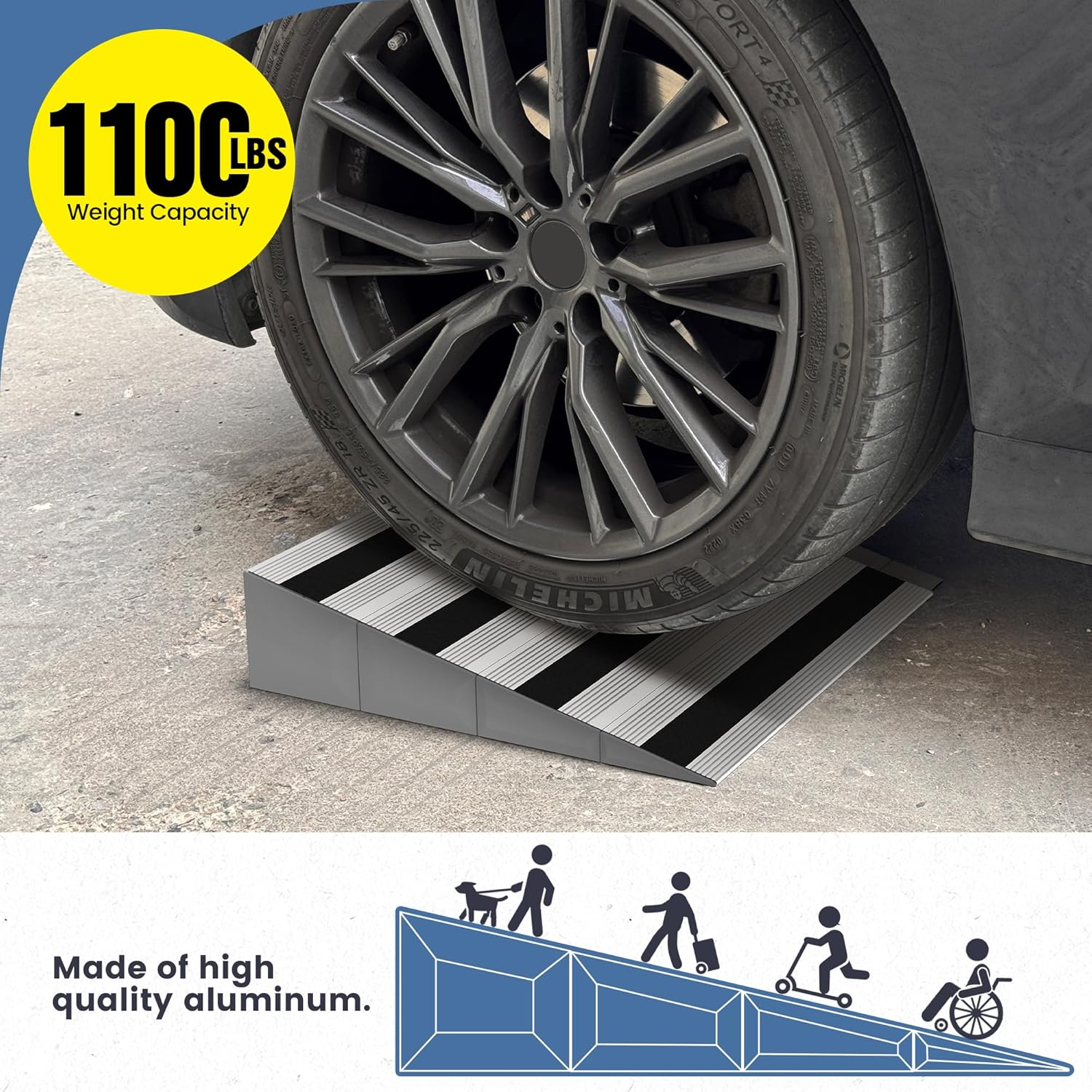 Nuvium Modular Aluminum Threshold Ramp for Doorways, Curb and Step Access, 1100 lb

