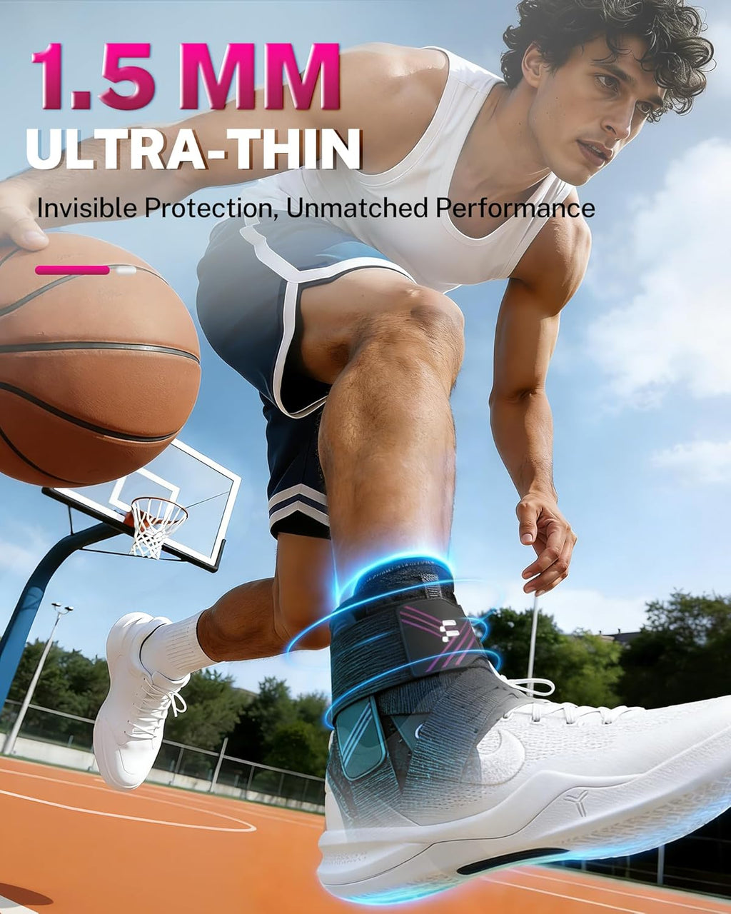 Fitomo 1.5mm Ultra-Thin Ankle Brace with Figure-8 Support, Breathable Adjustable

