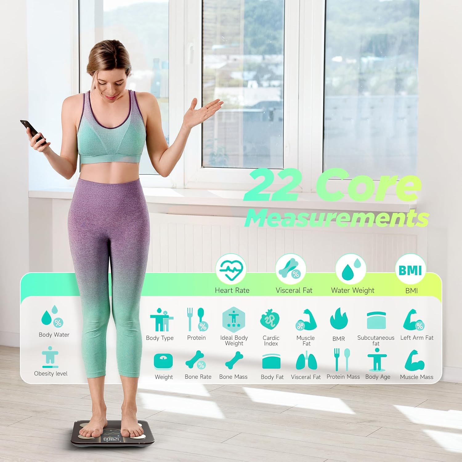 Runstar Smart Bathroom Scale, 8-in-1 VA Display for BMI Body Fat Heart Rate


