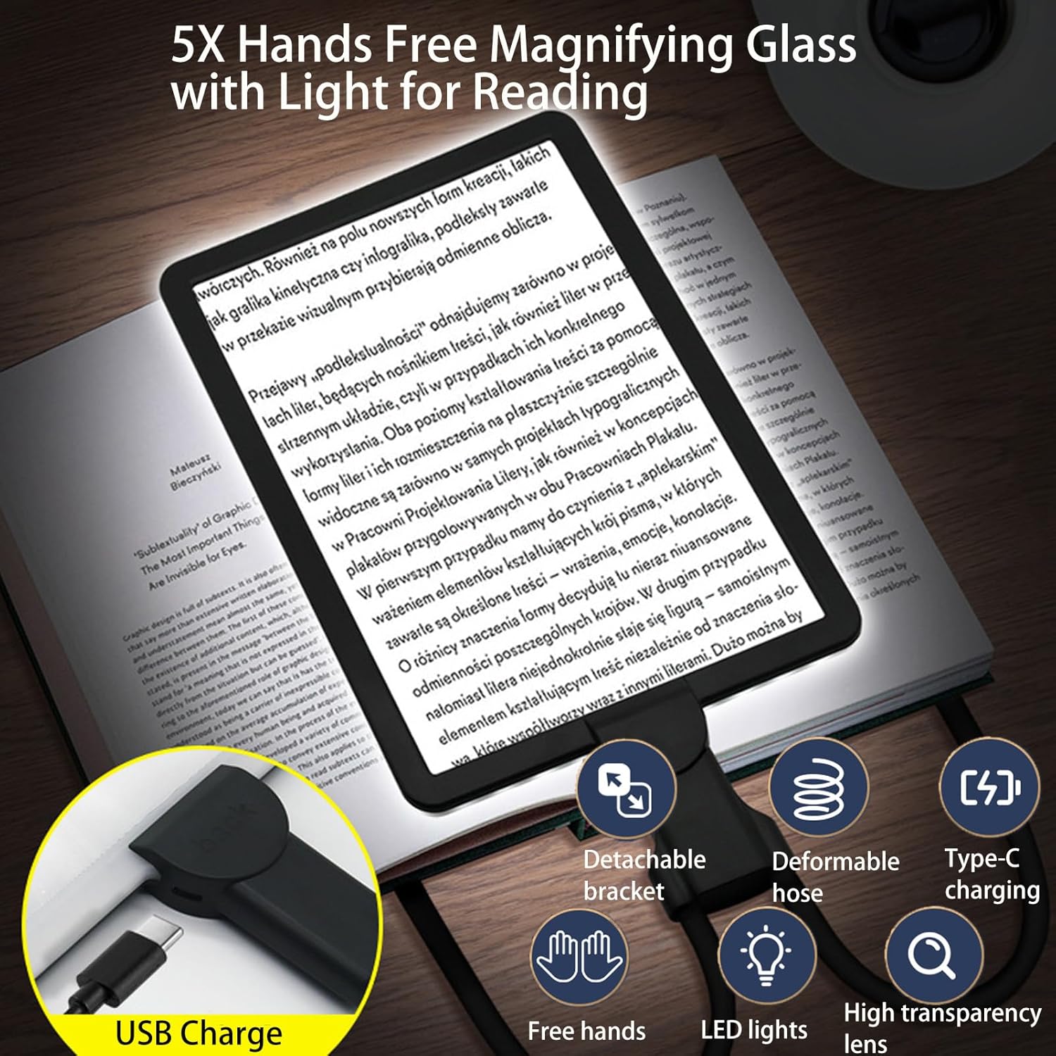 LXIANGN Hands-Free Page Magnifier with LED Light for Reading, Sewing, Cross Stitch

