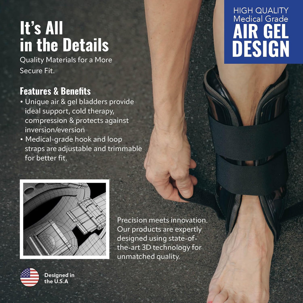 AnklePro Air Cushion Stirrup Ankle Stabilizer Brace, 3-Strap Rigid Support


