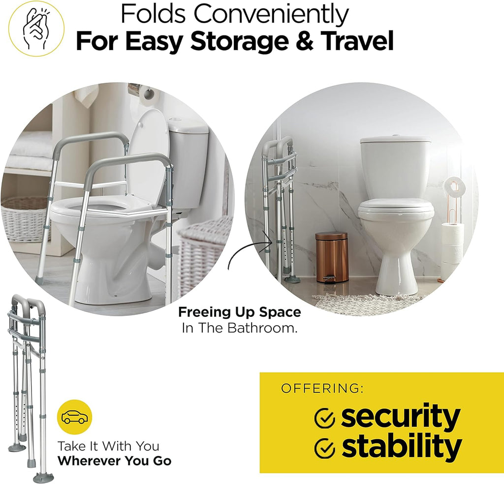 Medical King Toilet Safety Rail, Adjustable Grab Bar with Handles, Foldable Frame

