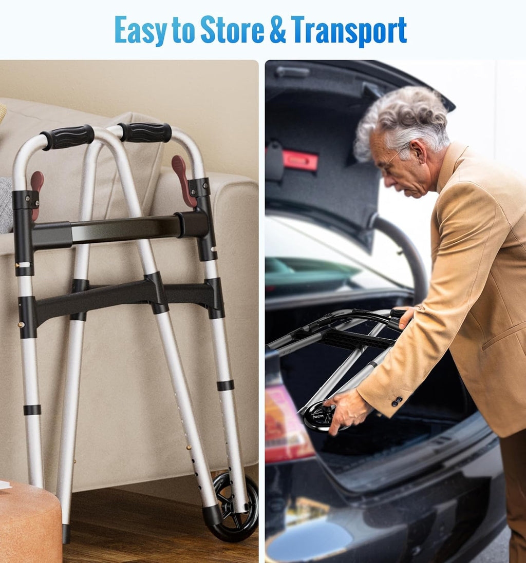 HOMLAND Walkers for Seniors One-Hand Folding Adjustable Height with Wheels

