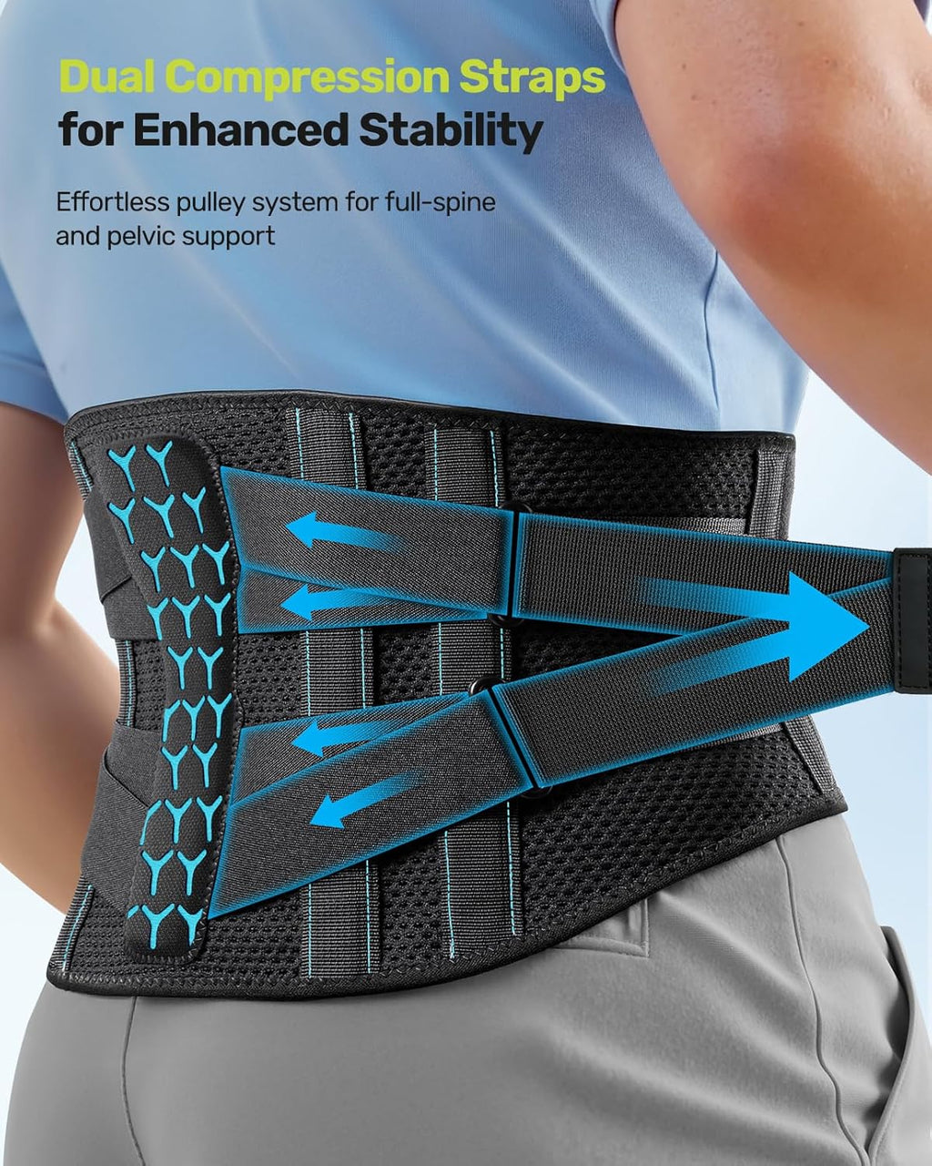 Rakiie Lumbar Back Brace with 4 Memory Alloy Stays and 3D Pad Support

