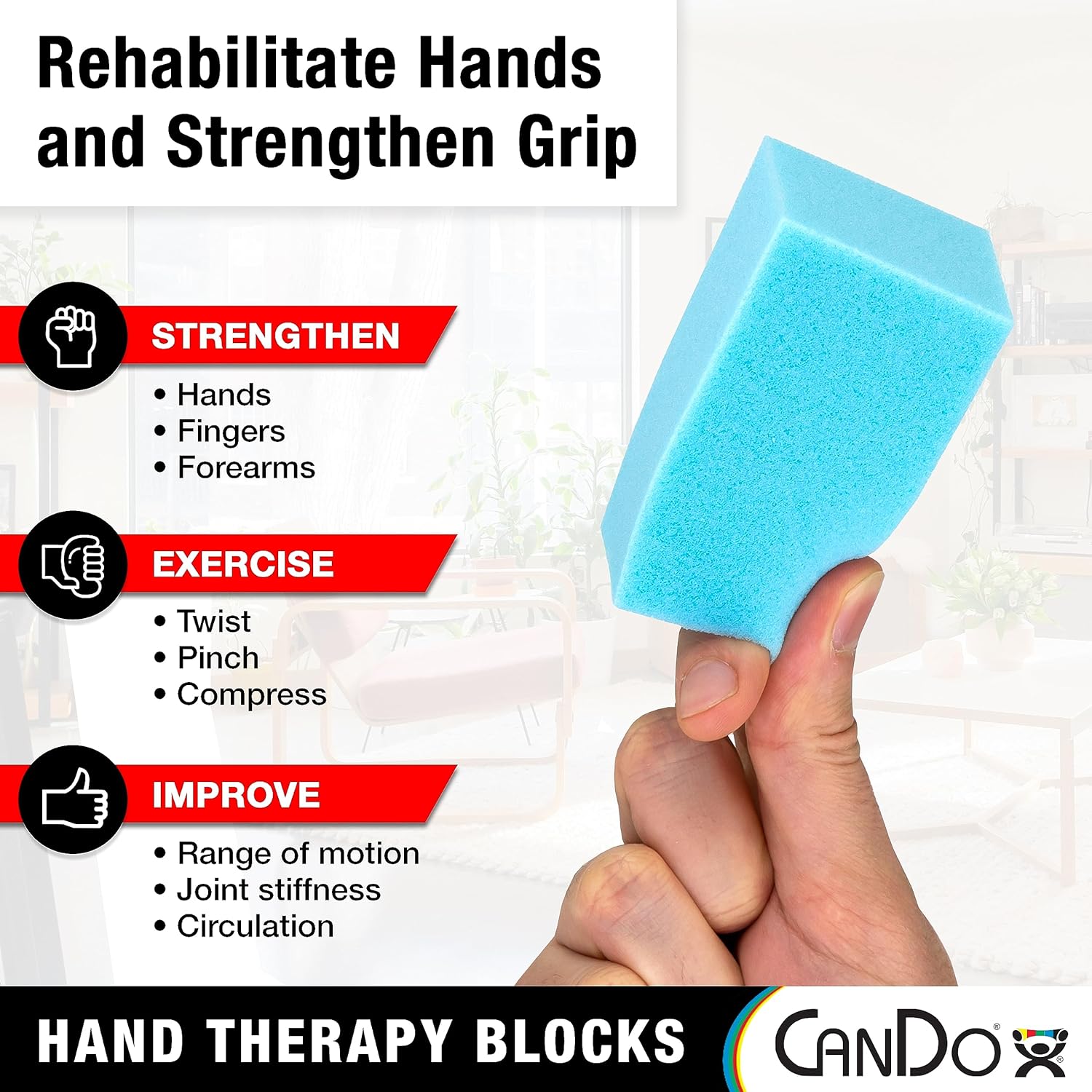 CanDo Hand Therapy Blocks Grip Strengthening Foam for Physical Therapy Exercises

