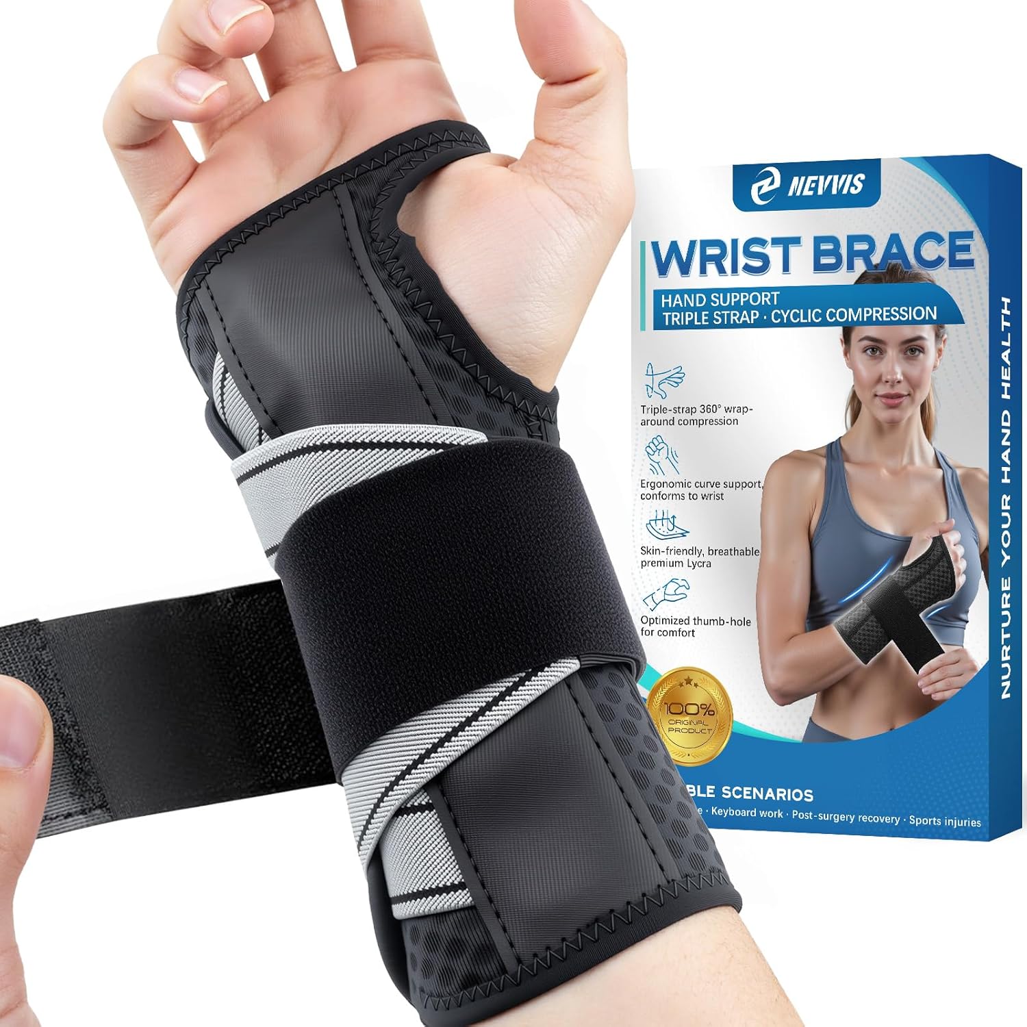 NEVVIS Carpal Tunnel Night Wrist Brace with Metal Splint, Adjustable Support

