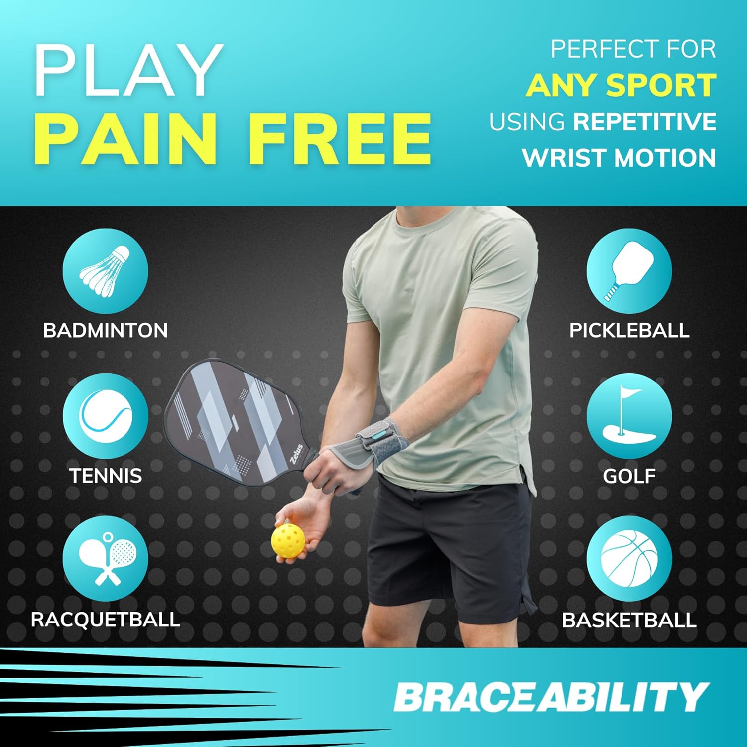 BraceAbility Wrist Support Brace for Tennis, Pickleball, Sports Injury Relief


