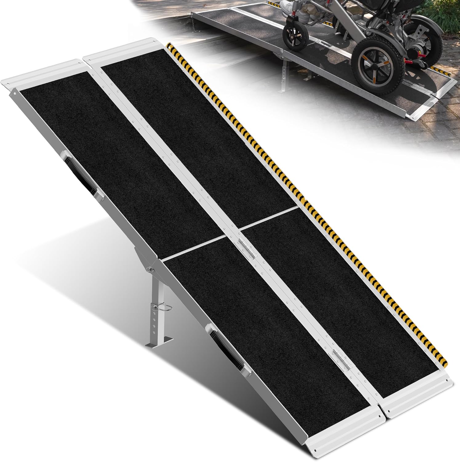 VNN Wheelchair Ramp Portable Aluminum Threshold Ramp with 4 Support Legs, 800 lb

