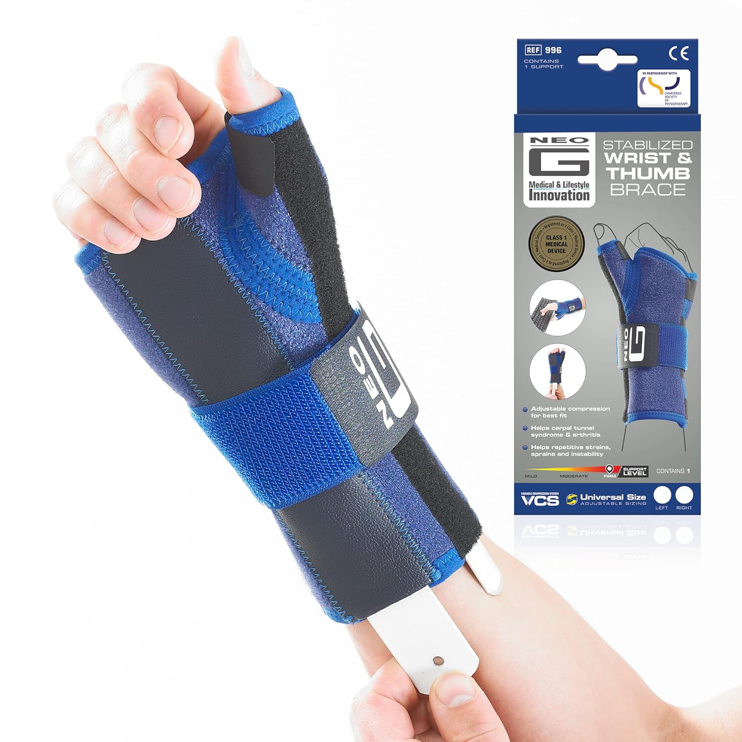 Neo-G Wrist Thumb Spica Brace with Removable Splint, Adjustable Neoprene Support

