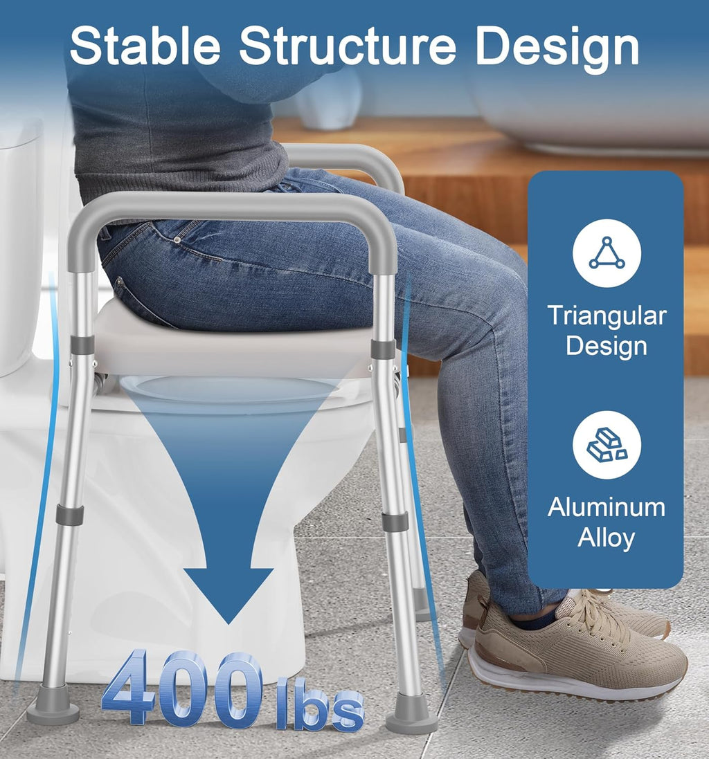 Soundfuse Raised Toilet Seat with Handles, Adjustable Height & Width, Padded Comfort

