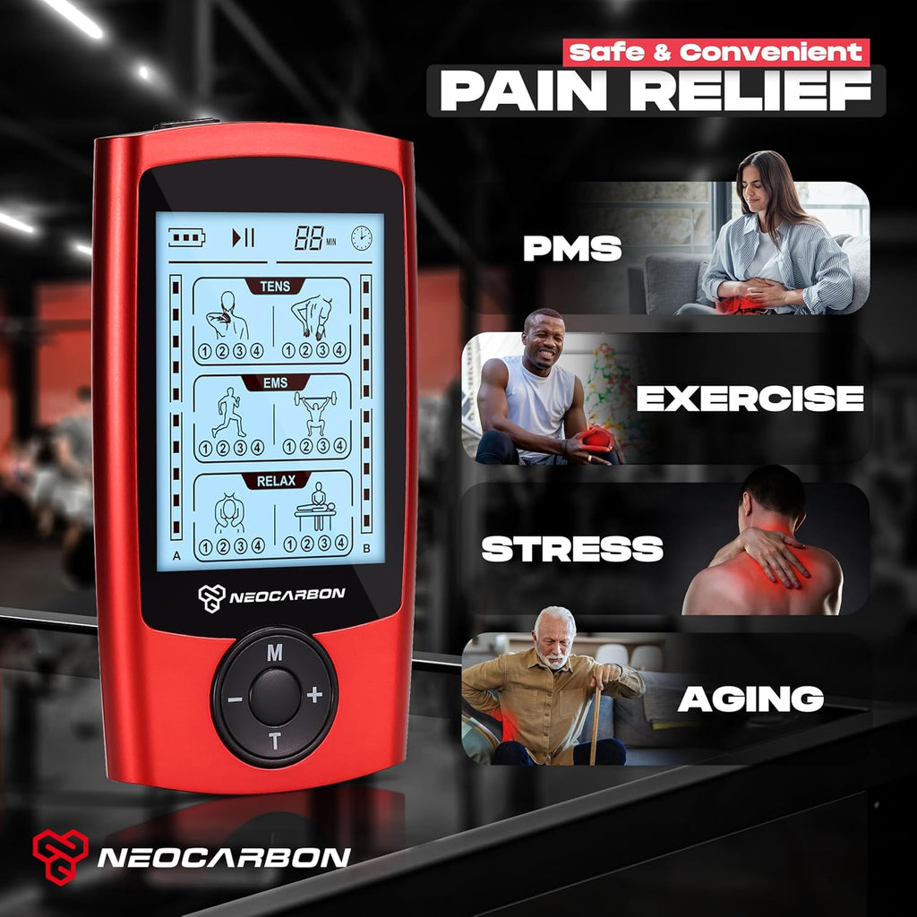 NEOCARBON TENS EMS Muscle Stimulator Device with Electrode Pads, Rechargeable

