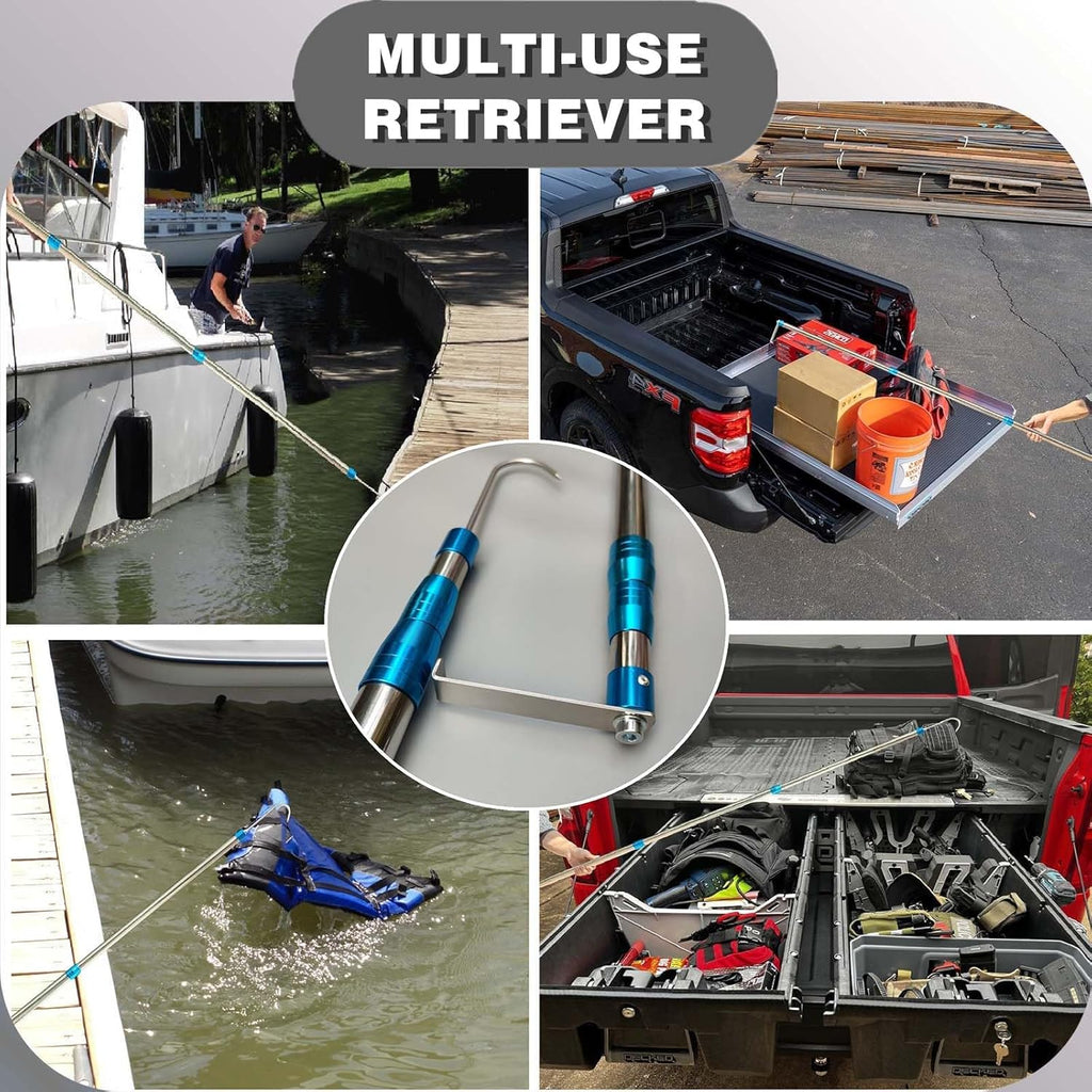 Cargo Grabber Reach Retriever Telescoping Pull Pole with Hooks, 6.3 ft Truck Bed

