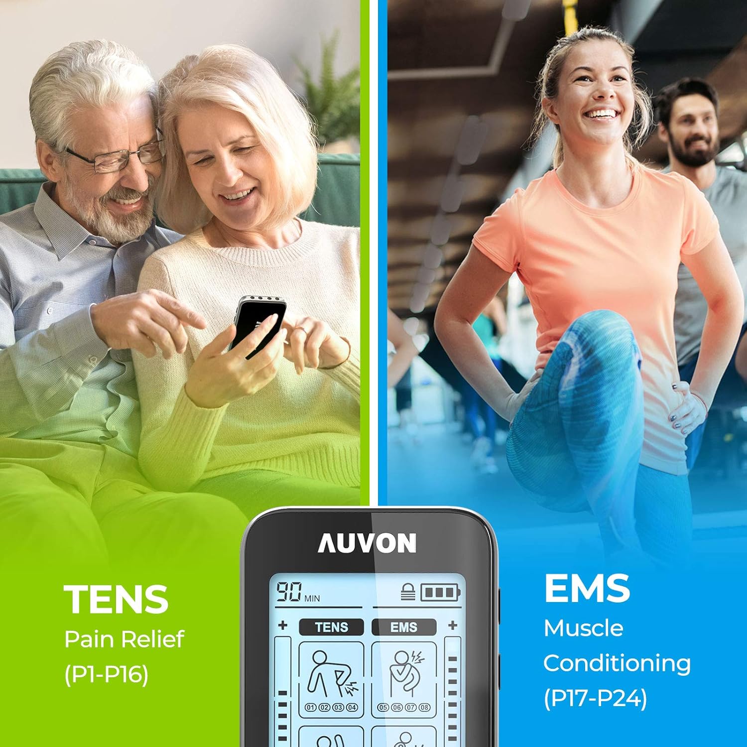AUVON 4-Channel TENS and EMS Unit for Pain Relief Muscle Stimulation

