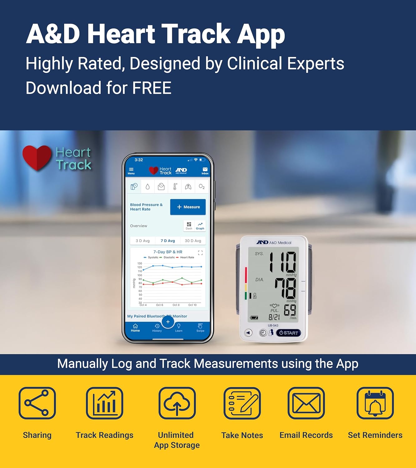 A&D Medical Essential One blood pressure device UB-543 with adjustable cuff

