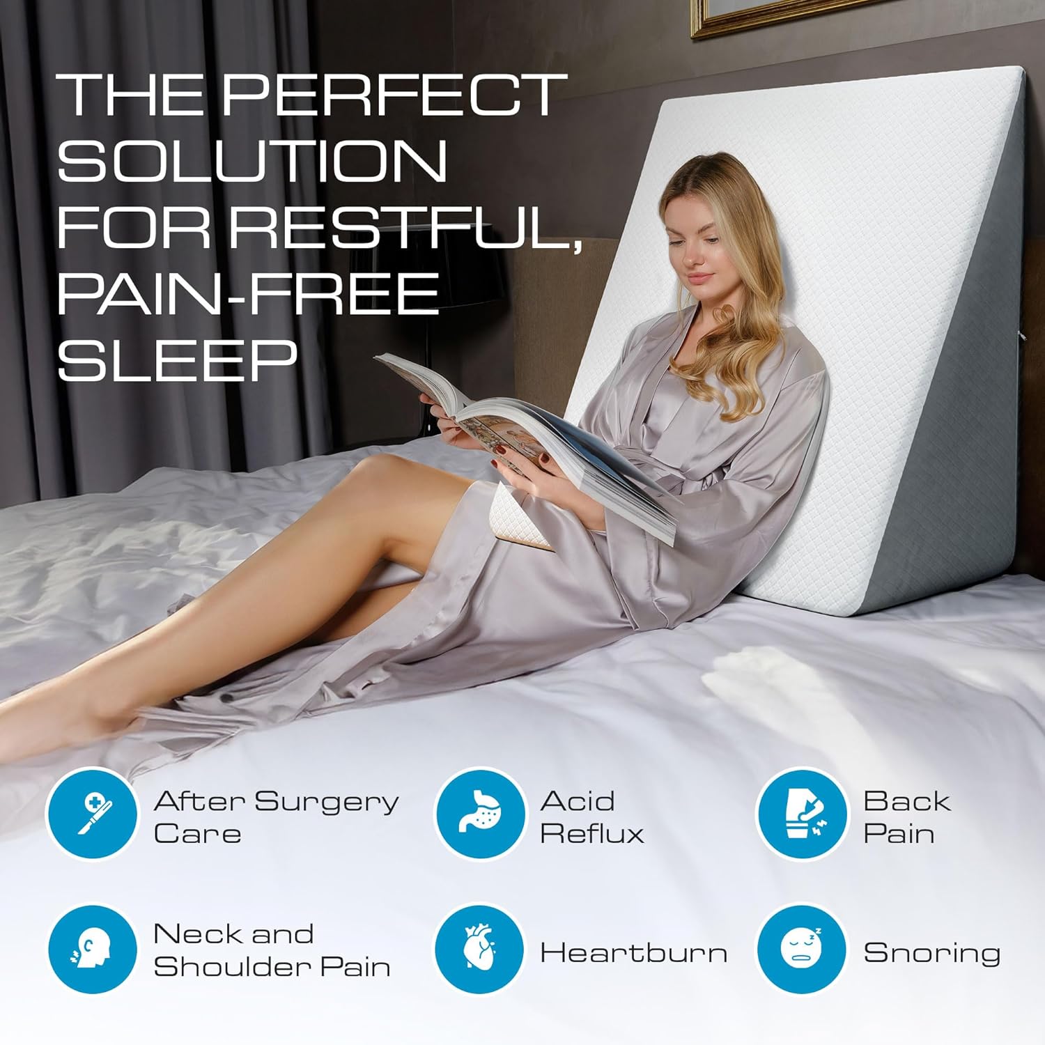 Kolbs Wedge Memory Foam Pillow with Jacquard Cover for Acid Reflux GERD


