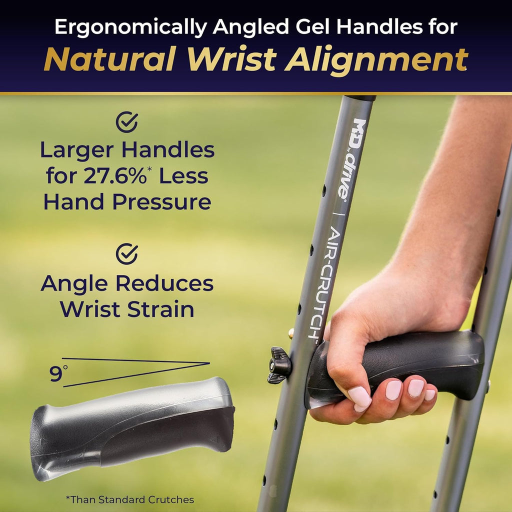Drive Air-Crutch Lightweight Walking Crutch, Adjustable Height 4'7–6'7, 300 lb

