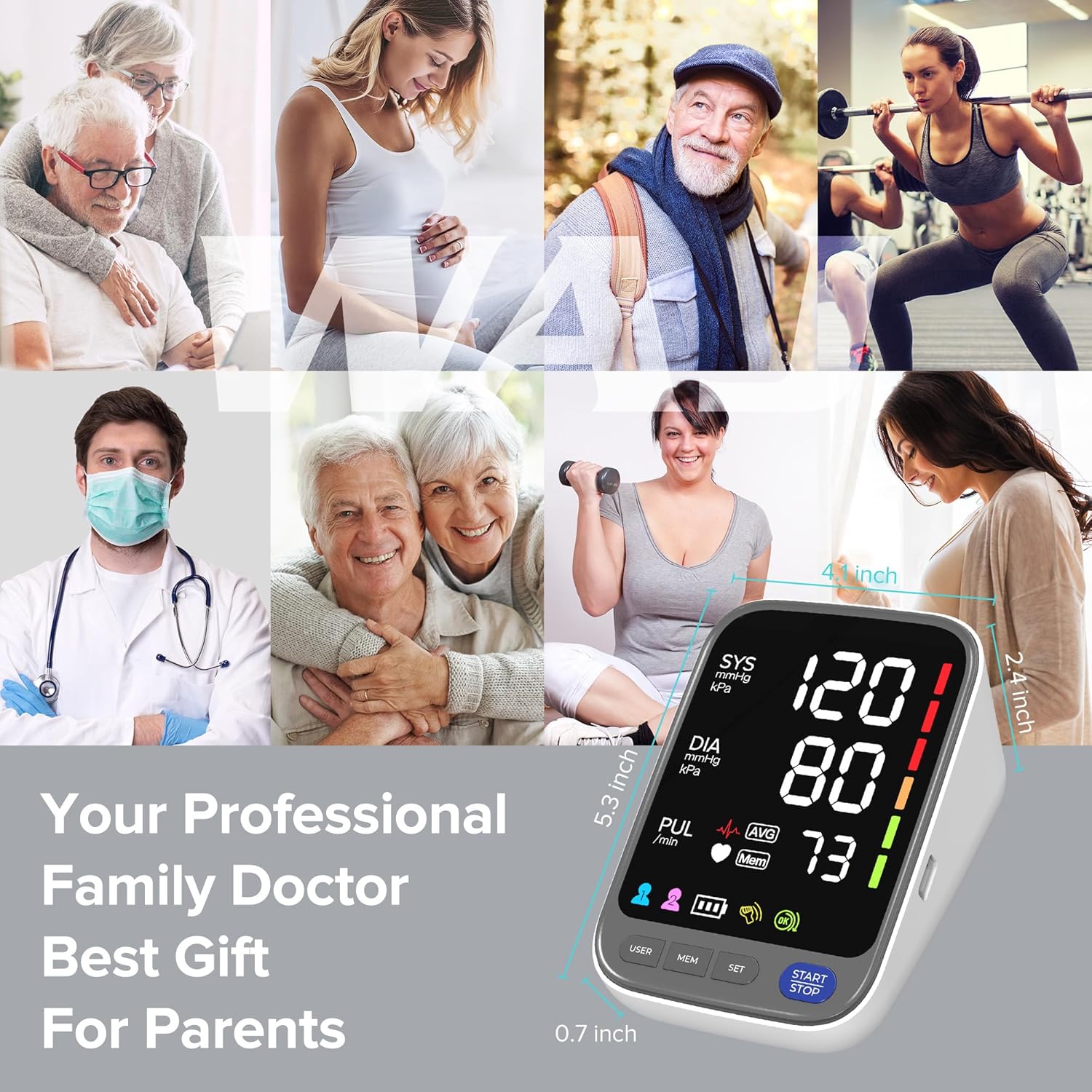 WAJ Automatic Upper Arm Blood Pressure Monitor, 6.4 in LED Display, 2-User Memory

