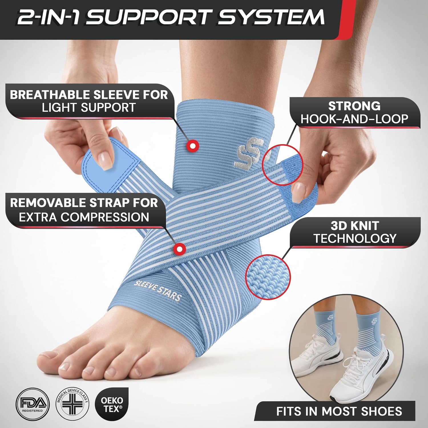 Sleeve Stars Ankle Brace Compression Sleeve with Removable Strap for Sprains

